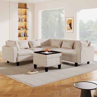 87" Modern Various Combinations Sofa Couch Set With Storage Ottoman And ...